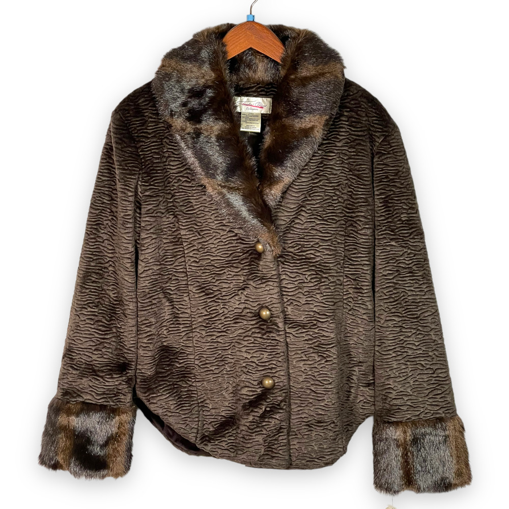 NEW NWT Tasha Polizzi Brown Textured Jacket Faux Fur Collar & Cuffs S M L XL